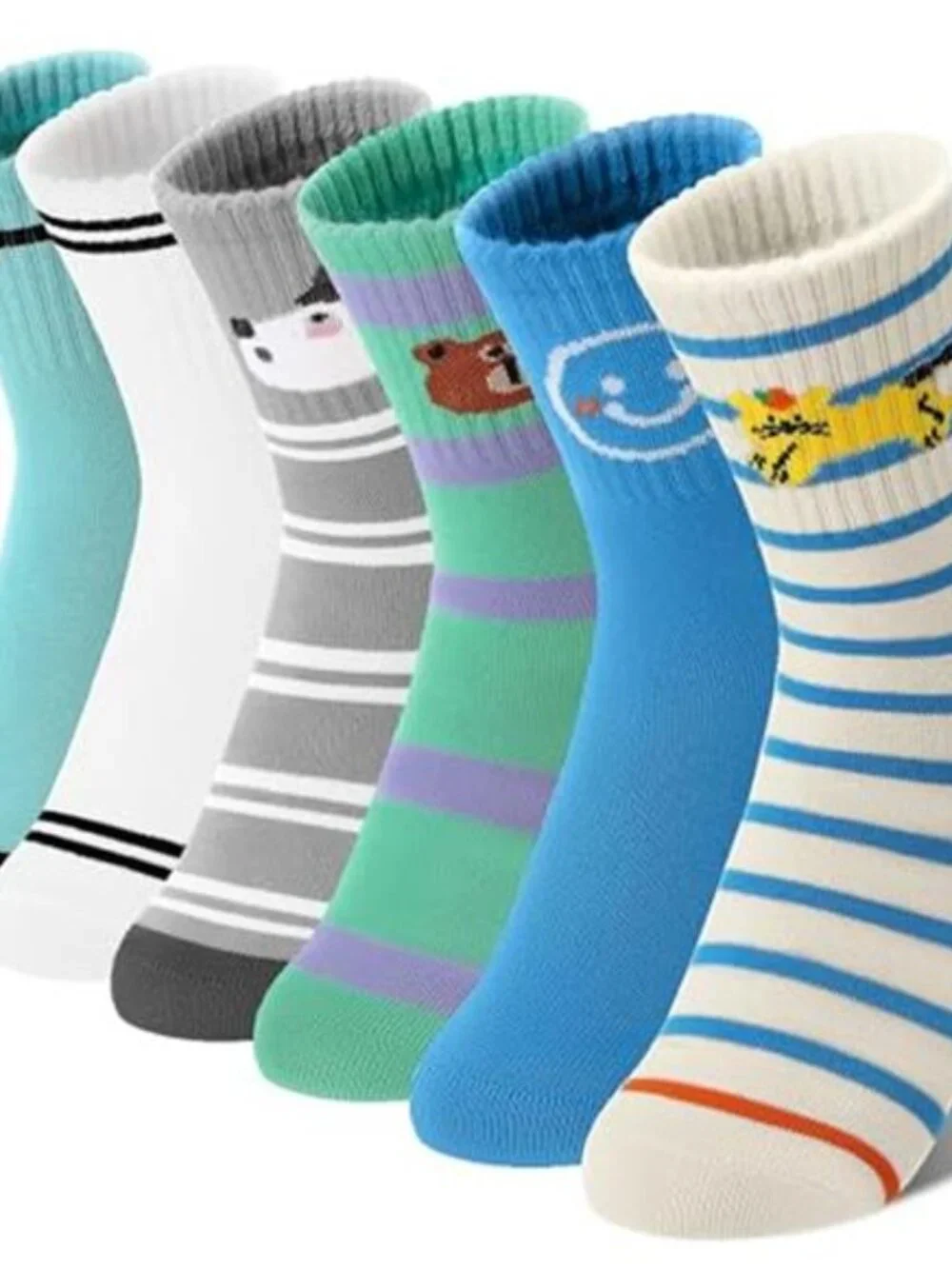 6 Pairs Kids Socks Cotton Crew Breathable Striped Socks